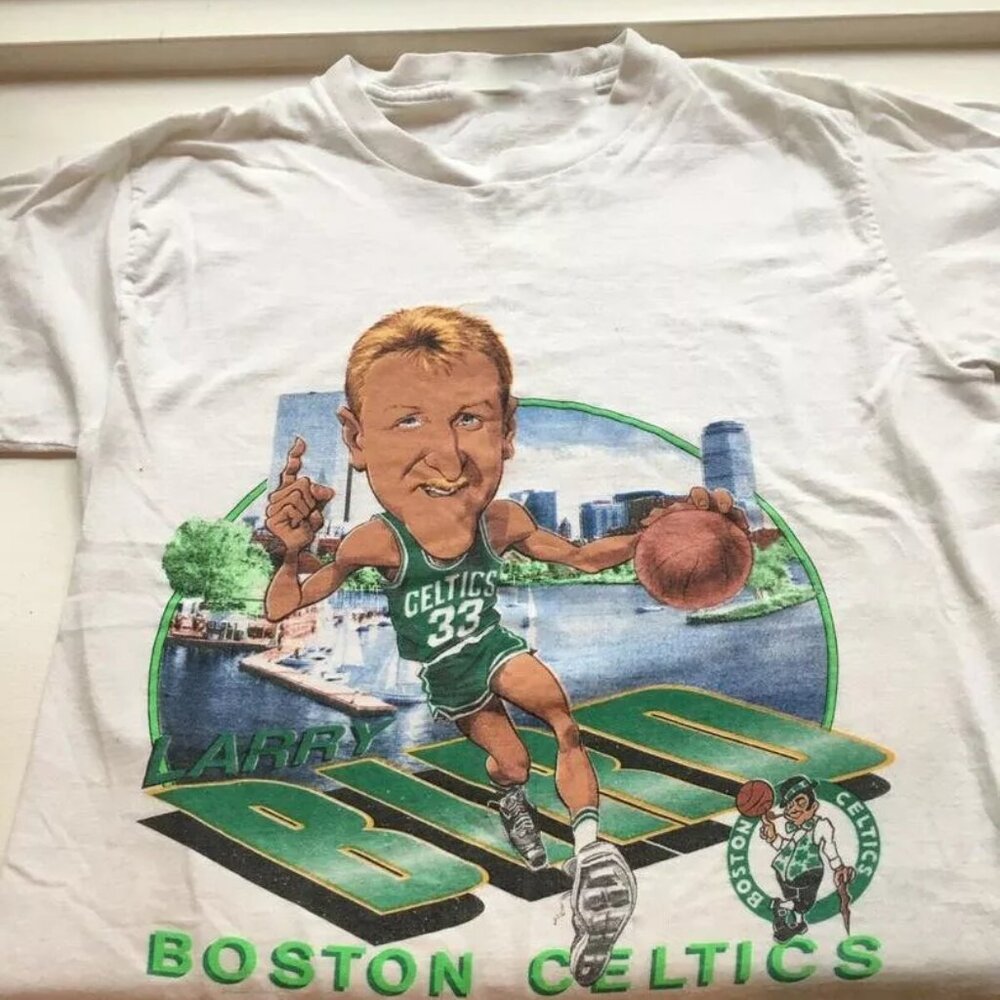 LARRY BIRD CARICATURE boston celtics Cotton White Shirt